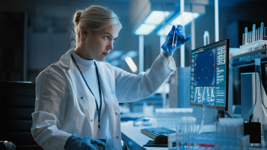 female scientist wearing